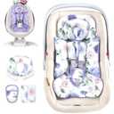 TANOFAR Infant Car Seat Insert with Removable Cushion for Baby Girls, Reversible Newborn Carseat Insert for Baby Head Body Support, Fits for Stroller, Baby Swing, Bouncer (Purple Flower)