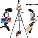 Vlogging Kit for iPhone, Vlogging kit for Android Phone,YouTube Starter Kit with Two Tripods Light Microphone Remote and Jack Adapter