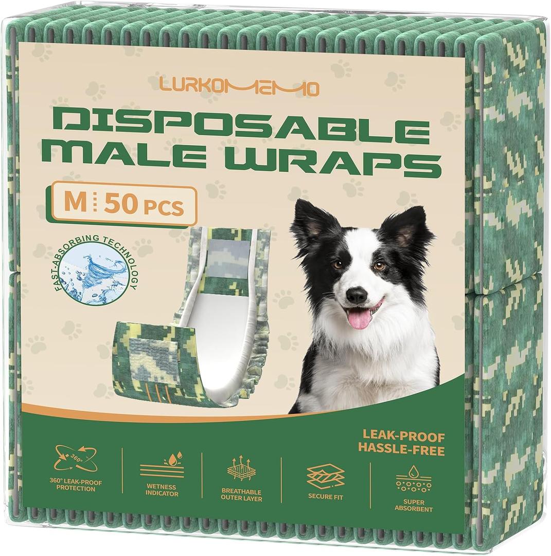 Dog Diapers Male,50 Count Medium Adjustable Male Dog Diapers Disposable,Dog Belly Band, Male Dog Wraps Ideal for Doggie, Puppy,Super Absorbent & Wetness Indicator(M Same as Other Brands' S)