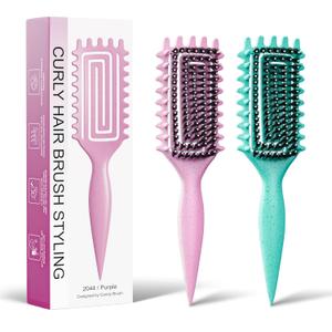 Curly Hair Brush, Curl Defining Brush with Soft Boar Bristles Detangling Tangled Glides, Wide-Teeth Design Effortlessly Shaping & Defining Curls (Pink Green)