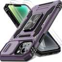 DEERLAMN Case for iPhone 13/iPhone 14 6.1-Inch with Slide Camera Cover+Screen Protector(2 Packs),Rotated Ring Kickstand Military Grade Shockproof Protective Cover-Deep Purple