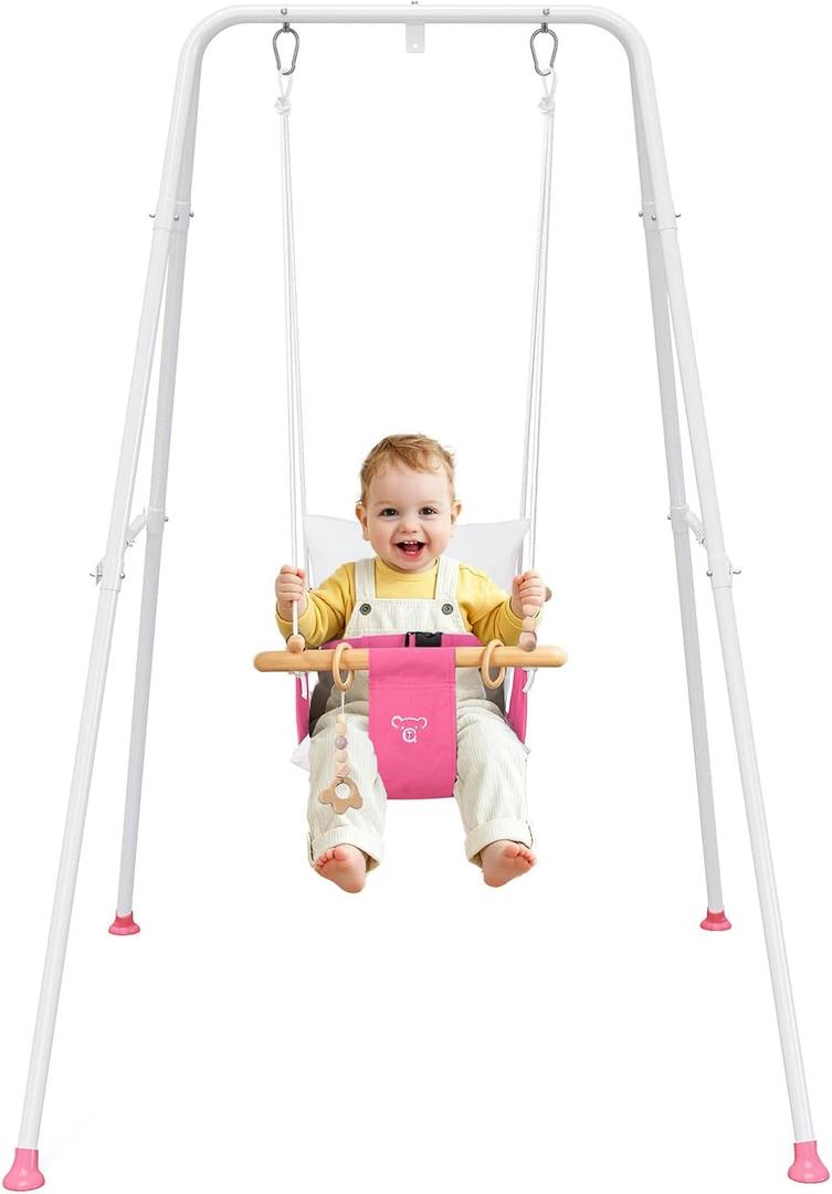 Baby Swing, Toddler Swing, Baby Swing with Stand, Swing Set for Infant, Outdoor Indoor Swing Set with Canvas Cushion Seat