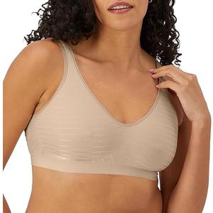 Bali Women's Wireless Bra, Comfort Revolution Seamless T-Shirt Bra, Moisture-Wicking, ComfortFlex Fit XL, Soft Taupe Stripe