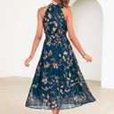 Simplee Womens Summer Halter Wedding Guest Dress Maxi Floral Vacation Boho Sundresses Flowy Formal Long Travel Dresses 2026 (XL)