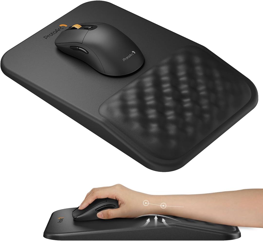 ProtoArc MP50 Ergonomic Mouse Pad with Wrist Rest, PU Leather Mousepad with Massage Design, Soft Memory Foam and Non-Slip PU Base for Pain Relief, Desk, Home, Office, 12x8 Inches, Black