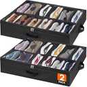 Lifewit Under Bed Shoe Storage Organizer 2 Pack(12 Shoes Cells), 4.3 Inches Profile Fabric Shoes Container Box with Clear Cover, Foldable Storage Bag with 2 Handles, Fits 12 to 24 Pairs