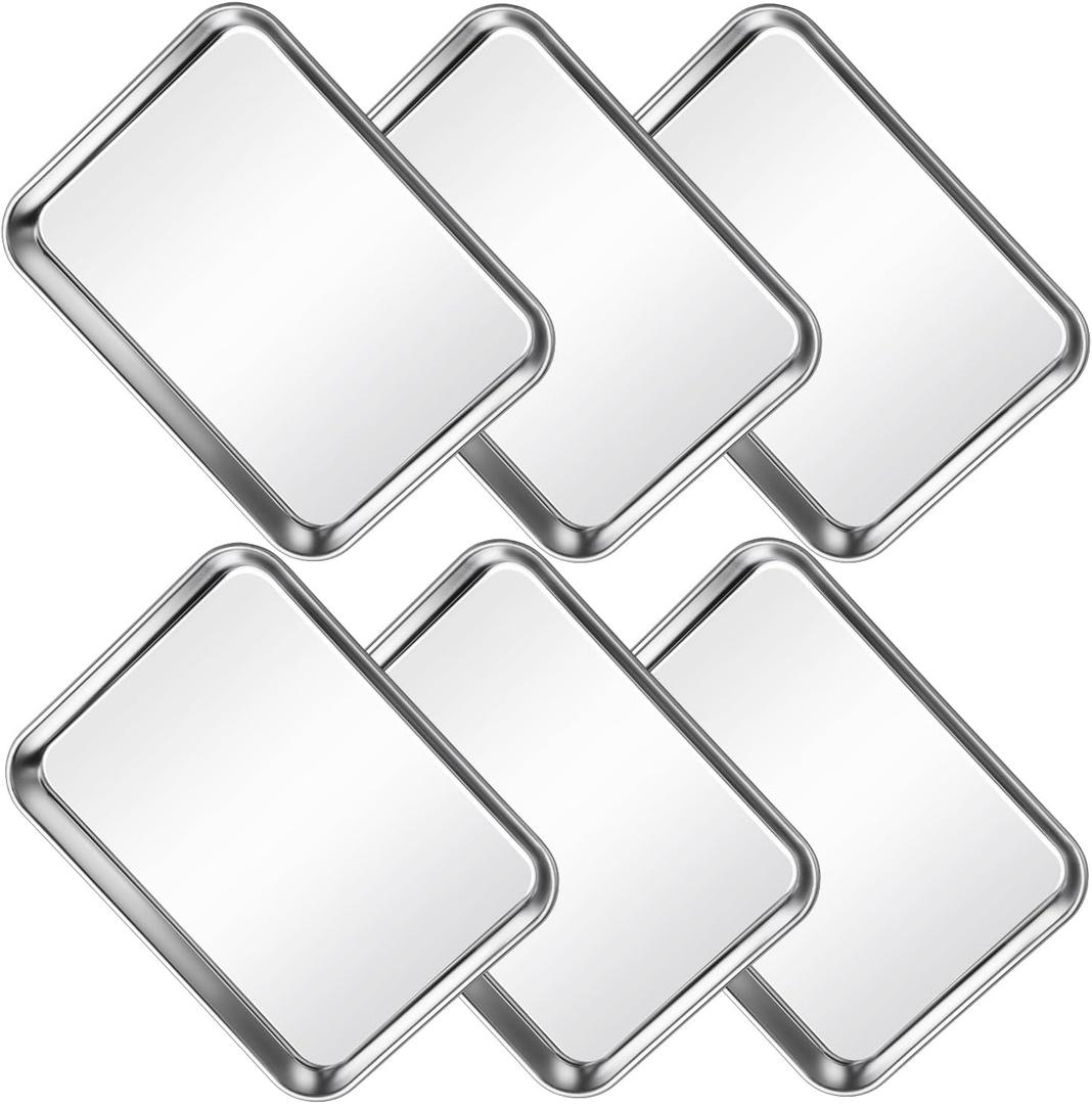 CACOLES Stainless Steel Baking Sheet Pan Set of 6, Cookie Sheet Metal Baking Pan Oven Tray, Cooking Baking Sheet for Toaster Oven, Easy Clean, Dishwasher Safe, 9 x 7 x 1 Inch