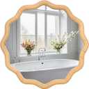FUIN 20" Round Rattan Wall Mirror, Scalloped Wavy Wicker Frame