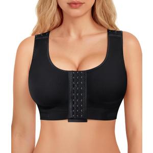 BRABIC Post Surgery Front Closure Bras for Women No Underwire Compression Surgical Mastectomy Everyday Bra (Black) 2XL
