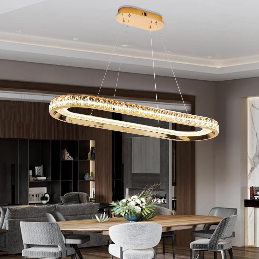 Gold Modern Chandelier Led Crystal Chandelier Light Fixture Dimmable Modern Led Pendant Light for Kitchen Island Lighting Linear Chandelier with Remote 3000K-6500K