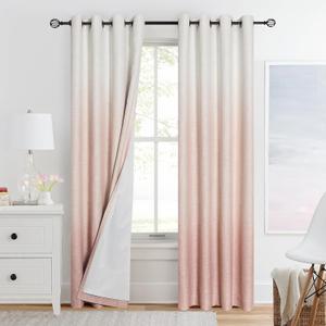 Ombre Full Blackout Curtain Panels 84 Inch Long Noise Reducing Energy Efficient Window Treatment Drapes for Bedroom Linen Texture with Grommets Top Gradient Print Cream White to Pink, 50"x84"x2