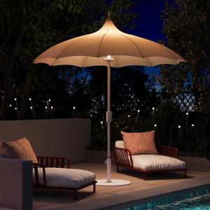 LAUSAINT HOME 9ft Pagoda Patio Umbrella with LED Lights, Petal Shape Canopy, Pool Umbrella Outdoor Patio for Table Deck Market with Push Button Tilt & Easy Crank (Gradient Pink-Orange, LED)