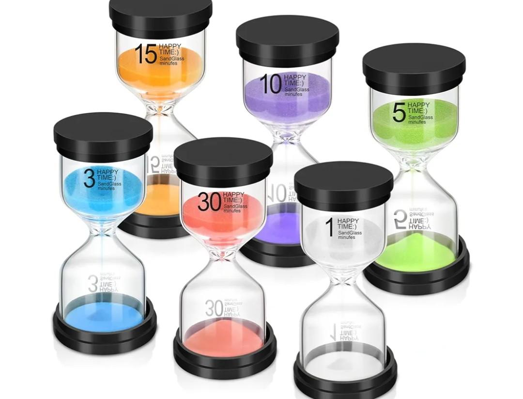 Sand Timer Set, 6 Colors Hourglass Sand Timers 1/3/5/10/15/30 Minutes Sandglass Timers Sand Clock Timer for Classroom Games Home Office Decor Cooking with Protective Cover, 6 Pack