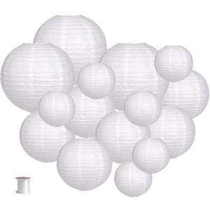 Paper Lanterns Party Decorations, Round Hanging Paper Lanterns Decorations for Graduation Engagement Wedding Birthday Party Supplies White 15pcs