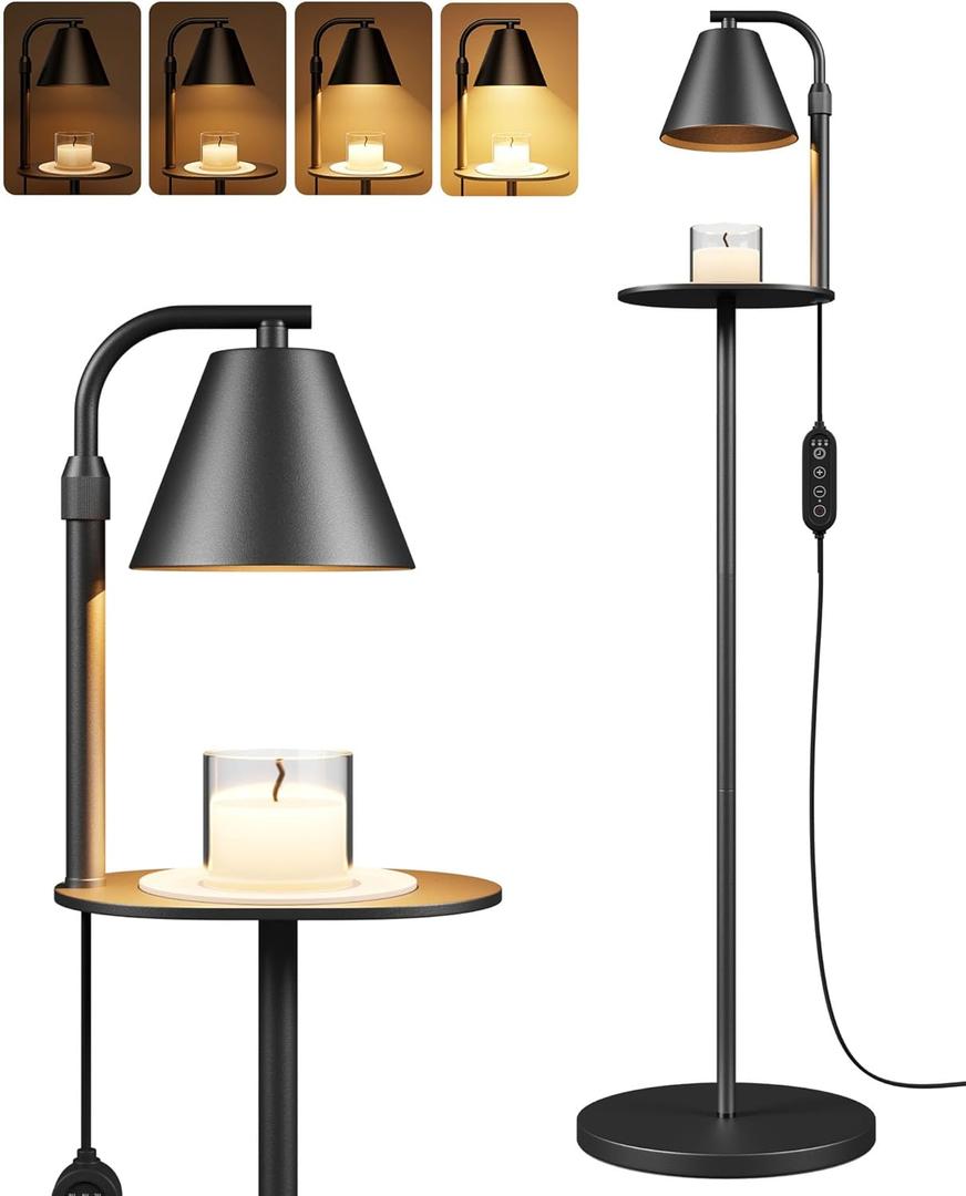 Candle Warmer Lamp, Floor Candle Lamp Warmer, Adjustable Height Dimmable Candle Warmer with Timer for Scented Jar Candles, Birthday Presents for Women, Electric Wax Melt Warmer Modern Home Decor (Black)