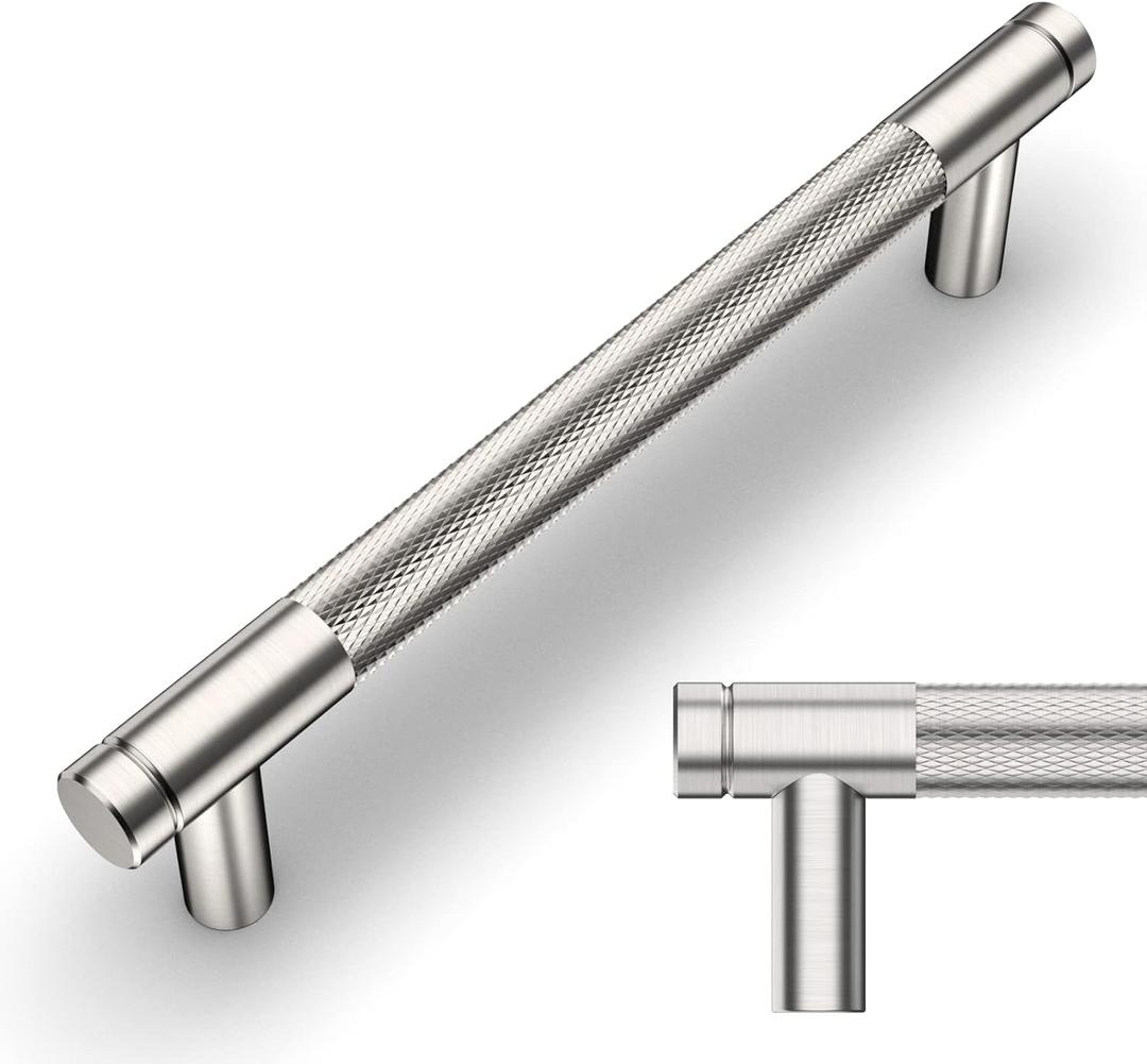 Amerdeco 10 Pack Brushed Satin Nickel Knurled Cabinet Pulls 5 Inch Center to Center Kitchen Cabinet Handles for Drawer Dresser, Cupboard and Wardrobe ZH0031