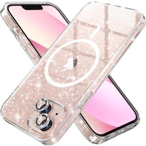 Choiche Magnetic Case for iPhone 13 Case, Women Glitter Sparkly Case, [2 x Diamond Camera Lens Protectors] [Non-Yellowing Shockproof Protective Cover] [Compatible for MagSafe] (Glitter Clear)