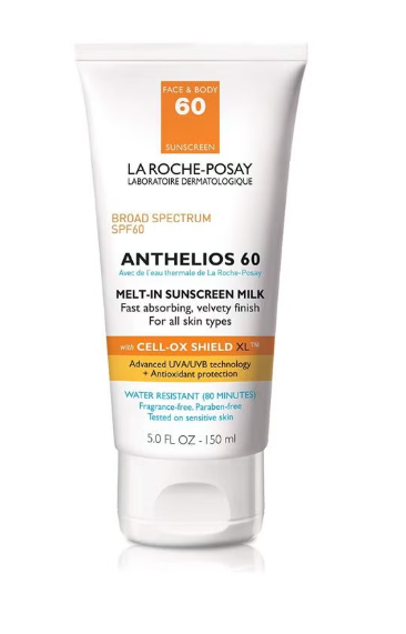 La Roche-Posay Anthelios Melt-In Milk Sunscreen SPF 60, Sunscreen For Body & Face, Broad Spectrum SPF + Antioxidants, Oil Free, Lightweight & Fast Absorbing, Oxybenzone Free