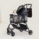 3 in 1 Pet Carrier Stroller with Detachable Carrier, Foldable Dog & Cat Stroller for Small/Medium Dogs up to 33 lbs, Large Storage Bag, Full Window Mesh, One-Touch Dual Brake, Car Seat