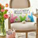 Easter Throw Pillow Covers 12x20 Inch Hello Peeps Bunny Decor Linen Cushion Case Decorations for Sofa Couch (Double Sided Printed)