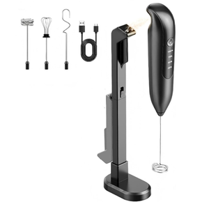 Dynooper Electric Milk Frother Handheld: Rechargeable 3 in 1 - LED Digital Display with 3 Speeds Portable Stainless Steel Drink Foam Mixer for Milk Coffee, Lattes, Valentine's Day gifts - Onyx Black