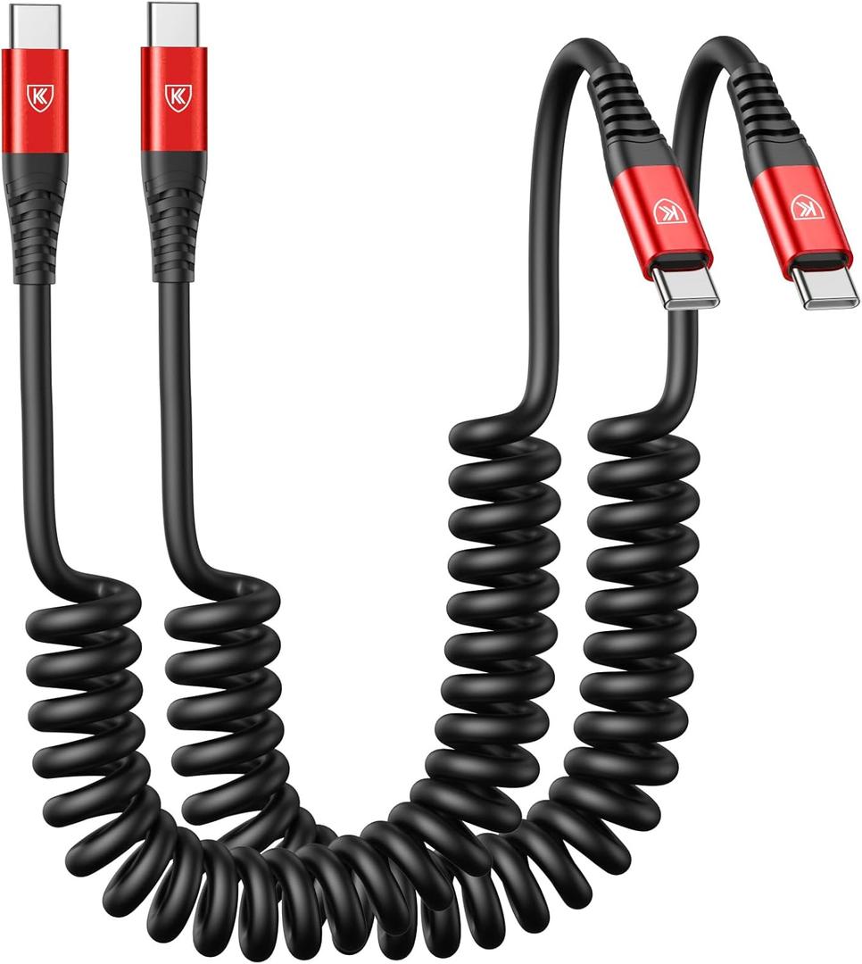 USB C Cable 3ft 2Pack USB C to USB C Charger Cable for Car, Coiled Type C Fast Charging Cable for iPhone 17/16/15/Plus/Pro/Pro Max/MacBook Pro 2020/iPad Pro 2020/iPad Air 4/Samsung Galaxy S23-Red