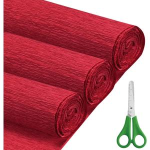 Crepe Paper Roll (17Inch x 8.2ft),3Rolls,Crepe Paper,DIY Gift Color Paper Flowers Set for Mother's Day, Valentine's Day, Birthday and Wedding Decoration Flowers Making (Red)