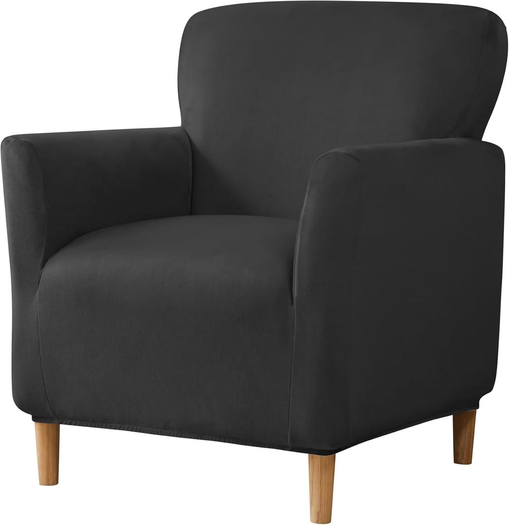 Stretch Chair Covers Banquet Armchair Slipcovers Luxury Velvet Armchair Sofa Covers Chair Slipcover Anti-Slip Furniture Protector for Living Room Friendly for Kids Pets (Black)
