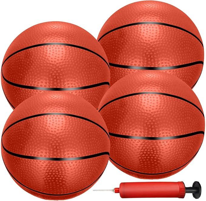 4 PCS Inflatable Mini Basketball Toy Replacement Rubber Balls with Pump and Needle for Indoor Toy Miniature Hoop or Sports Training