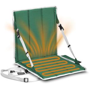 Arden Heated Stadium Seat, Battery Powered (not Included) Foldable, Lightweight Foldable with Back Support & Carrying Strap for Sports Games, Camping, Outdoor Events, Green/White (17.75"D x 6.75"W x 5.5"H)