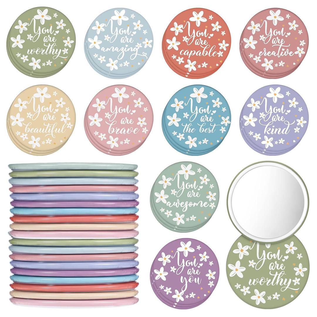 Unittype 30 Pcs 2.76 Inch Inspirational Compact Mirror Bulk for Women Small Pocket Mirrors Mini Purse Makeup Mirror End of Year Gifts for Students Nurse Coworker Team 2026 Graduation(Daisy)