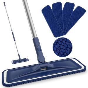 BPAWA Microfiber Mops for Floor Cleaning - Flat Floor Mop with 4 Washable Chenille Pads Dry Dust for Hardwood Laminate Wood Tile Vinyl Wall Hard Surfaces - 150cm Adjustable Long Handle