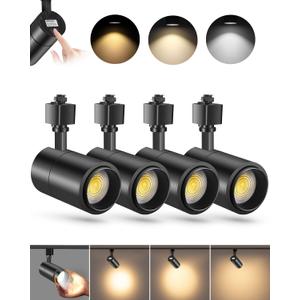 3-Color Zoomable 20W LED Track Lighting Heads H Type Track Light Heads Dimmable Bright Ceiling Spotlight Fixtures for Kitchen, 3000K 4000K 5000K Adjustable, CRI90+ 15°-60° 2000lm Black 4 Pack