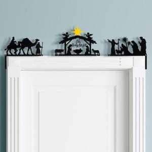 Blulu 3 Pcs Metal Christmas Door Topper Nativity Door Frame Decoration Christmas Nativity Frame Corner Decoration for Xmas Holiday Cabinet Shelf Window Wall Home Office Kitchen Christian Decors(Novel)