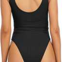 Womens One Piece Swimsuit Ribbed O-Ring Belted U-Back Swimwear High Cut Cheeky Bathing Suit (M)
