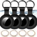 4Pack,Compatible with Airtag Holder Case with Keychain IPX8 Waterproof,Shockproof GPS Tag Tracker Cover [Anti-Scratch] [PC+Silicone] for Item Finders Case for Pets,Kids,Luggages-4 Black