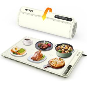 Warming Mat for Food -Electric Food Warming Tray (24"x16"), Rapid Full-Surface Heating, Portable & Rollable Versatile Food Warmer for Countertop, Perfect for Gatherings, Parties &Everyday Use (Cream White)