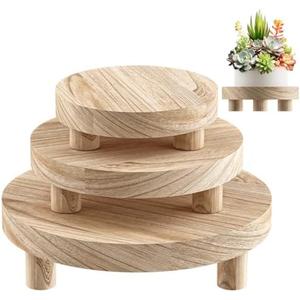 3 Pcs Wood Plant Stand Indoor Outdoor, Round Wood Riser for Decor 6/8/10" Wooden Stool Display Stand Flower Pot Holder Small Planter Tray Modern Potter Decorative for Desktop Counter Room (Natural)