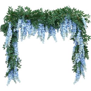 1pc/2pcs Encrypted Flower Vine Wisteria Artificial Flowers Garland,White Wisteria Hanging Flowers Flower Garland Decorations for Home Garden Outdoor Ceremony Wedding Arch Decoration (Blue, 2pcs)