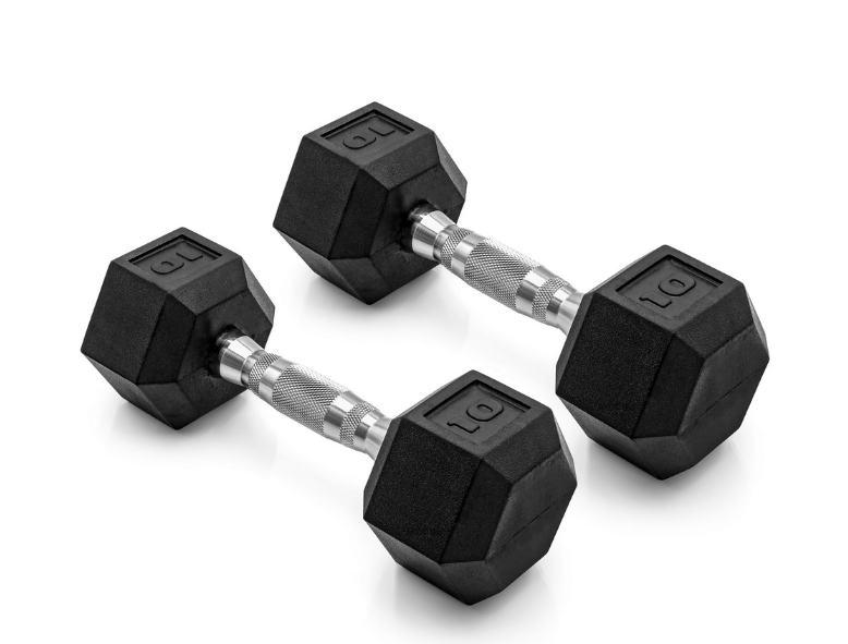 CAP Barbell 10 LB Rubber Coated Hex Dumbbell Hand Weight  Pair | Chrome Handle