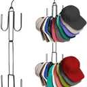 Hat Organizer for Closet, Collapsible Metal Cap Rack with 360° Rotating Hooks, Space Saving Hat Hanger Holds 40+ Baseball Caps Holder for Wall, Door or Closet Display Pack of 2