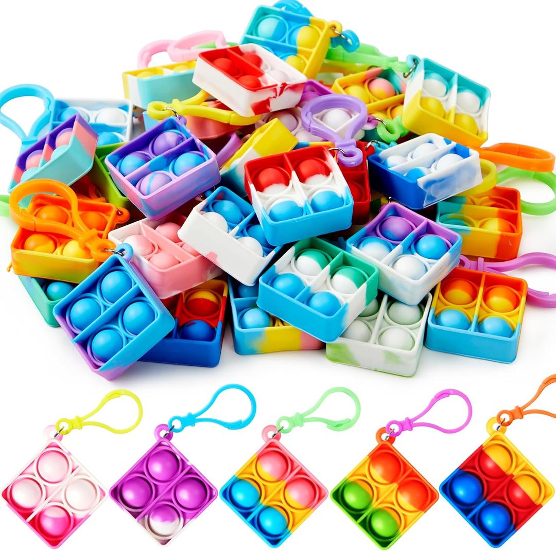 JOYIN Square Pop Fidget Keychain 30 Pack Pop Fidget Toys Bulk Party Favors for Kids 4-8,8-12 Years, Goodie Bag Stuffers Back to School Gifts for Students Classroom Prizes Birthday Sensory Toys