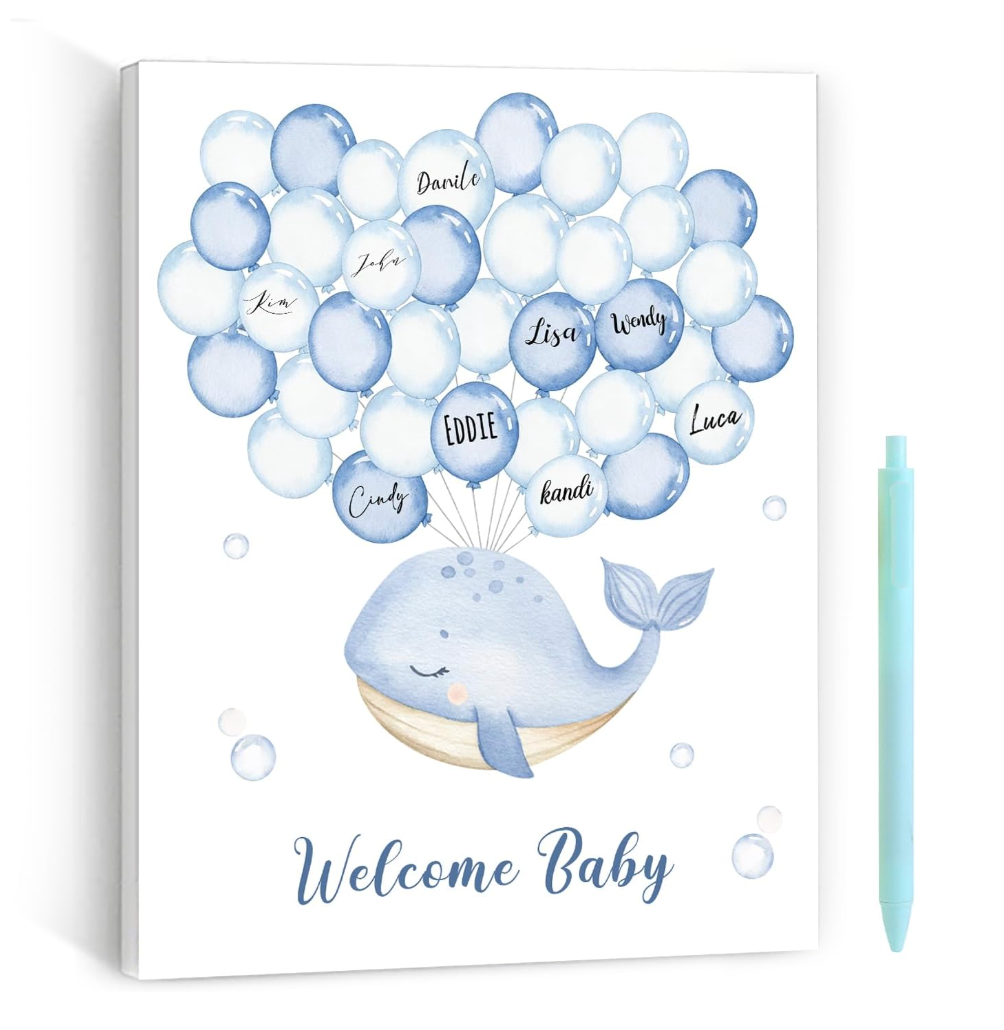 Bear Baby Shower Wall Art,Fun and Unique Gift for Expecting Parents,for Baby Room & Party Decor, Featuring a Cute Bear with Blue Balloon Design, Perfect for Welcoming Babies and Celebrating Birthdays
