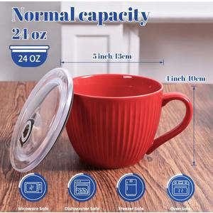 Ceramic Soup Mug with Lid, 24oz Large Soup Cup with Handle, Microwave Soup Bowl for Breakfast Cereal, Oatmeal, Overnight Oats, Coffee, Salad, Dishwasher Safe,Housewarming Wedding Gift