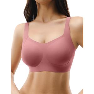 Seamless Bras for Women, Wireless Supportive Bra Comfortable No Underwire Full Coverage Push Up Bra Plus Size (X-Large Plus, Rosy Mauve)