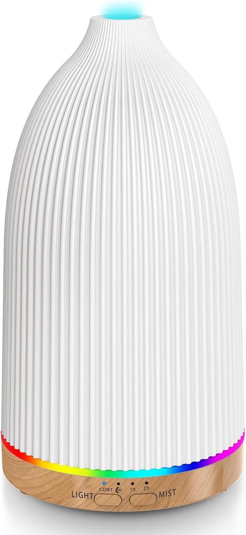 URPOWER Essential Oil Diffusers for Home with 7 LED Color Changing Lights, Timer & Auto-Off Ultrasonic Aromatherapy Diffuser Cool Mist Humidifer Scent Diffuser for Bedroom, Office, Yoga (Striped White)
