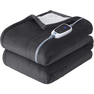 SEALY Heated Throw Blanket, Flannel & Sherpa Reversible Electric Throw with 6 Heating Levels & 2-10 Hours Auto Shut Off, Machine Washable, 50x60 Inch, Dark Grey