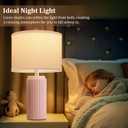 23.5 Modern Pink Table Lamps Set of 2 for Living Room, Ceramic Bedside Lamps with White Linen Shade for Girls Room, Rustic Nightstand Lamps for Bedroom Home Office, Cute Lamps for End Table Dorm