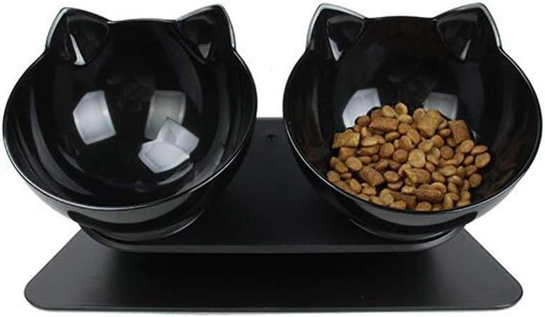 Luck Dawn Double Elevated Cat Bowls with Raised Stand, 15 Tilted cat Bowl Design Neck Guard Stand Raised Pet Food Water Feeder Bowl for Cats or Small Dogs