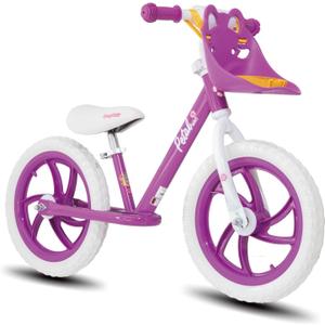 JOYSTAR 14" Balance Bike 3-6Y, Footrest & Doll Seat Adjustable Seat Purple